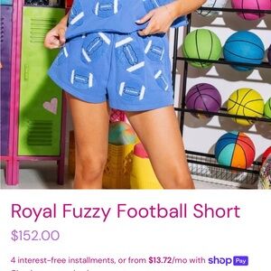 Queen of Sparkle Royal fuzzy football shorts